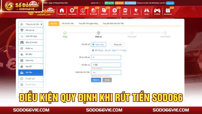Điều kiện quy định khi rút tiền SODO66