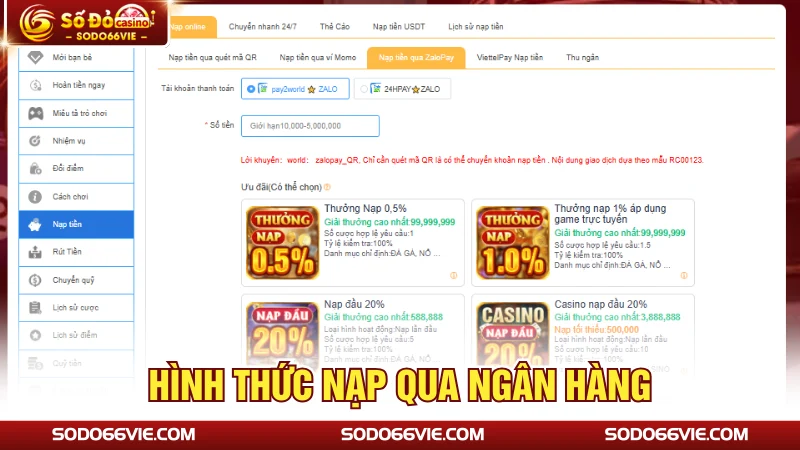Hình thức nạp qua ngân hàng