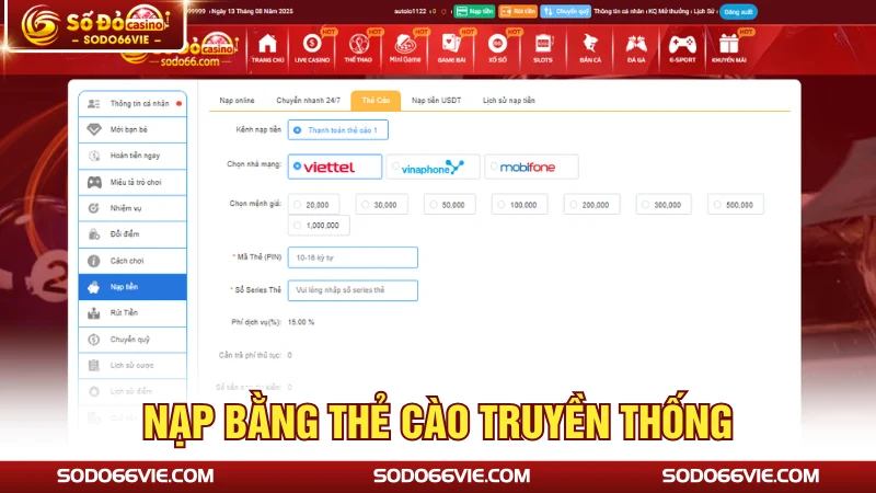 Nạp bằng thẻ cào truyền thống